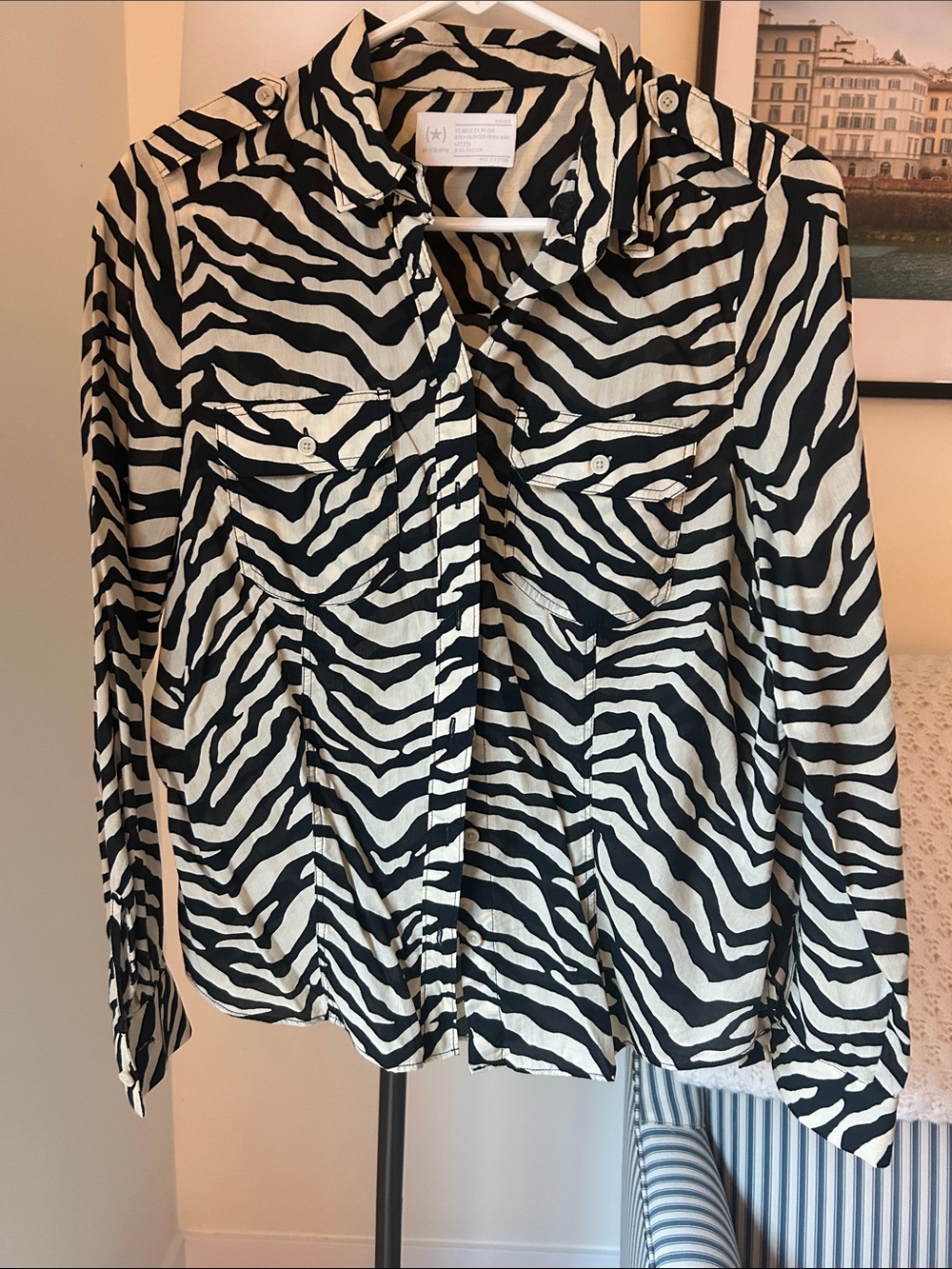 Banana Republic Black and White Zebra Print Button-Down Shirt